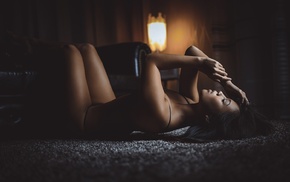 model, lingerie, on the floor, Alex Heitz, girl, black bras