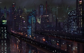 futuristic, , night, artwork, city