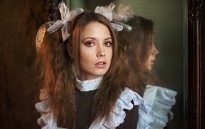 Xenia Kokoreva, girl, ponytail, portrait, face, mirror