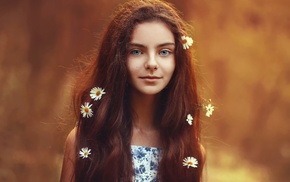 girl, flowers, portrait, girl outdoors