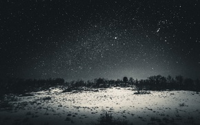 night, snow, stars