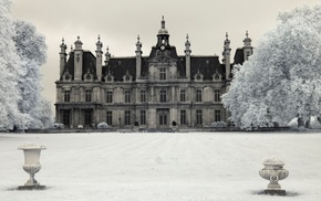 house, snow, trees