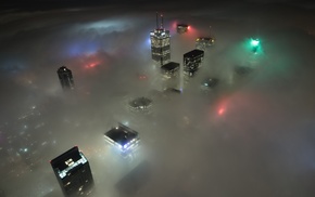 mist, city, Toronto, aerial view, night