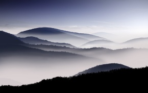 mountain, sunrise, nature, mist, calm, landscape