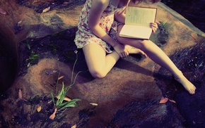 girl outdoors, books, reading