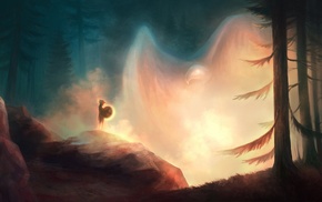 fantasy art, spirits, mist, forest
