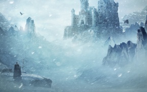 castle, winter, fantasy art