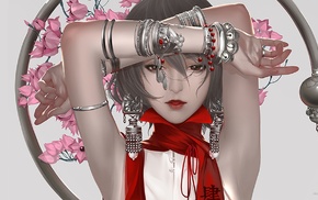 anime girls, silver, scarf, bracelets