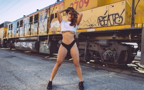 model, Tianna Gregory, lingerie, sneakers, T, shirt