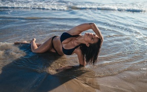 bikini, girl, sand, model, sea, Shay Maria