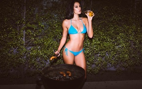 beer, Nikki Blades, model, girl, bikini, grill