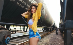 model, white tops, Ashley Schultz, girl, ass, jean shorts