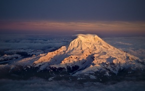 mountain, Mount Rainier, dusk, aerial view