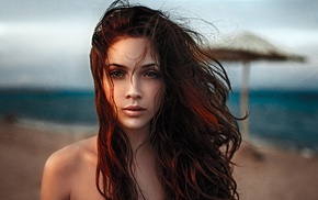 windy, brown eyes, portrait, model, Georgiy Chernyadyev, beach