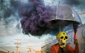 smoke, skull, umbrella, digital art