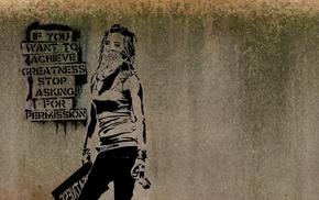 walls, Banksy, inspirational, artwork, quote, text