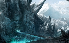 nature, mountain, dark, ice, fantasy art, digital art
