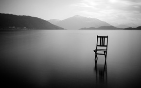 lake, ice, monochrome, chair