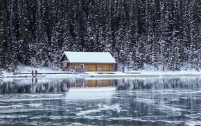 ice, water, house, winter, snow, nature