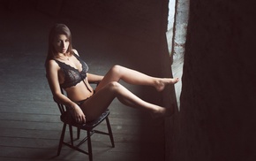 girl, window, black lingerie, model, chair