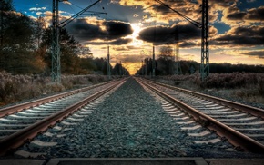 sunset, railway
