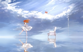 white dress, anime girls, horizon, water, Sakura Chiyo, Gekkan Shoujo Nozaki