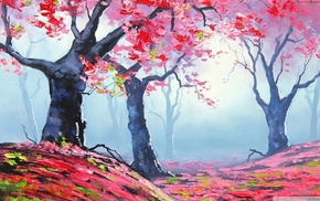 fall, forest, pink, Graham Gercken, painting