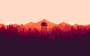 artwork, Firewatch, forest, mountain, tower