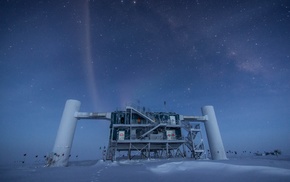 research centre, Antarctica, stars, snow