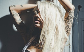 tattoo, girl, Sara Fabel, blonde, model