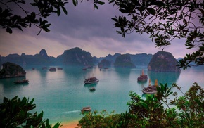 ship, morning, sea, landscape, Vietnam, tropical