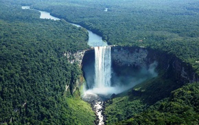 clouds, waterfall, nature, mountain