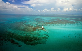 Florida, coral, sea, lighthouse, clouds, nature
