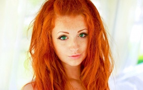 girl, portrait, model, redhead, green eyes, face