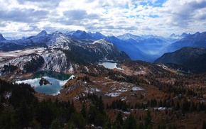 landscape, trees, mist, snowy peak, valley, Banff National Park