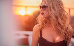 sunglasses, sunset, girl, blonde, model, black bras