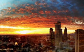 skyline, filter, sunset, Frankfurt