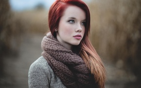 redhead, girl, girl outdoors, scarf, fashion, model