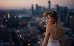 girl, model, city, blonde, sunset