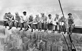 workers, building, high view, monochrome, history