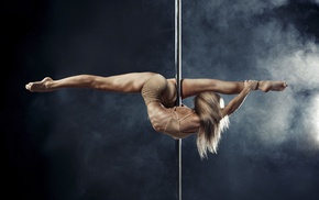 fitness model, splits, blonde, girl, pole dancing