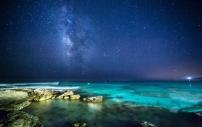 landscape, sea, night, stars