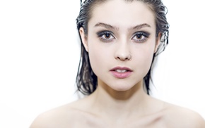 wet hair, portrait, girl, face, nose, white background