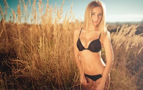 blonde, girl, girl outdoors, black lingerie