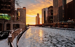 city, snow, Chicago, urban