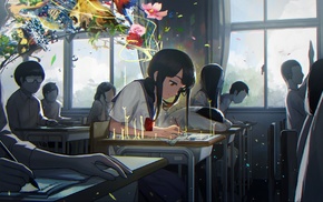 anime girls, original characters, desk, creativity, school uniform, school