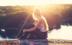 girl, long hair, blonde, nature