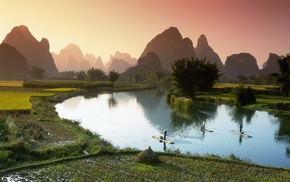 nature, trees, mountain, river