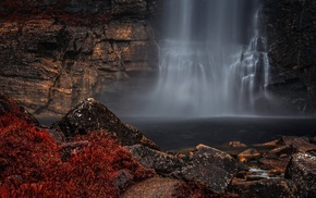 rock, waterfall, river