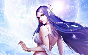 League of Angels, long hair, fantasy art, purple hair, girl